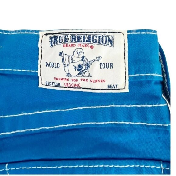 True Religion Legging Women's Sz 24 Bright Blue Flap Pocket Jeans - Picture 10 of 11